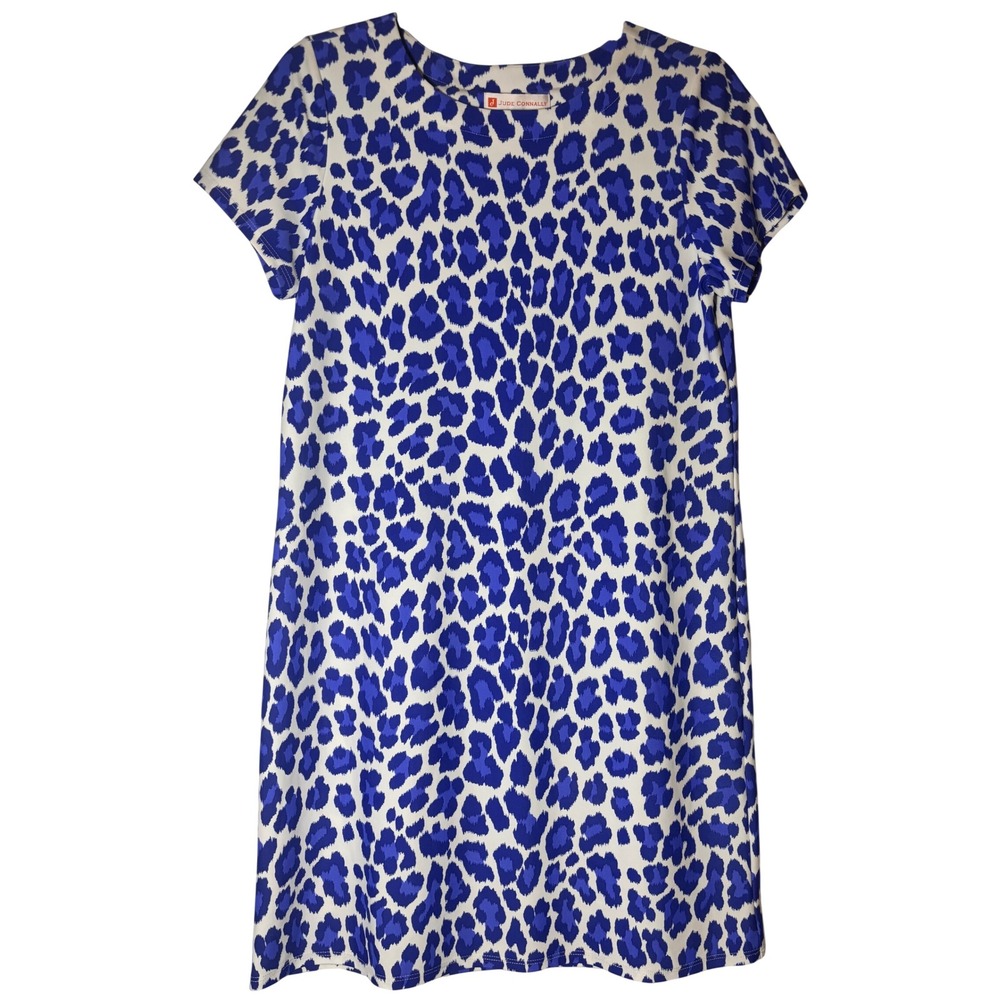 Jude Connally Shift Dress Womens Blue Excellent Leopard Animal Print S